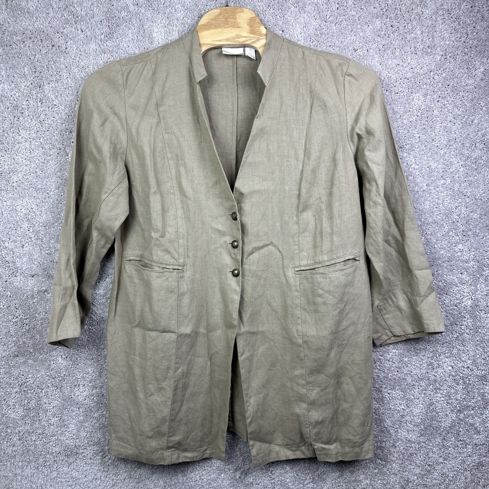 Chico's 100% Linen Duster Jacket 3/XL Wheat Midline Lagenlook Neutral Minimalist